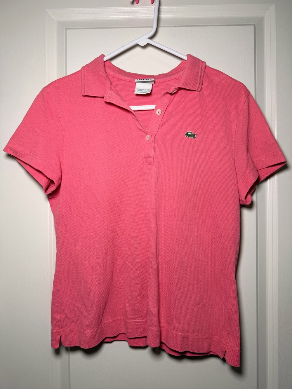 Lacoste Pink Short Sleeve Polo with Embroidered Croc